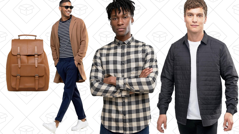 ASOS Leather Backpack, $66 | ASOS Twill Overcoat, $73 | River Island Long Sleeve Check Shirt, $30 | ASOS Quilted Nylon Overshirt, $39